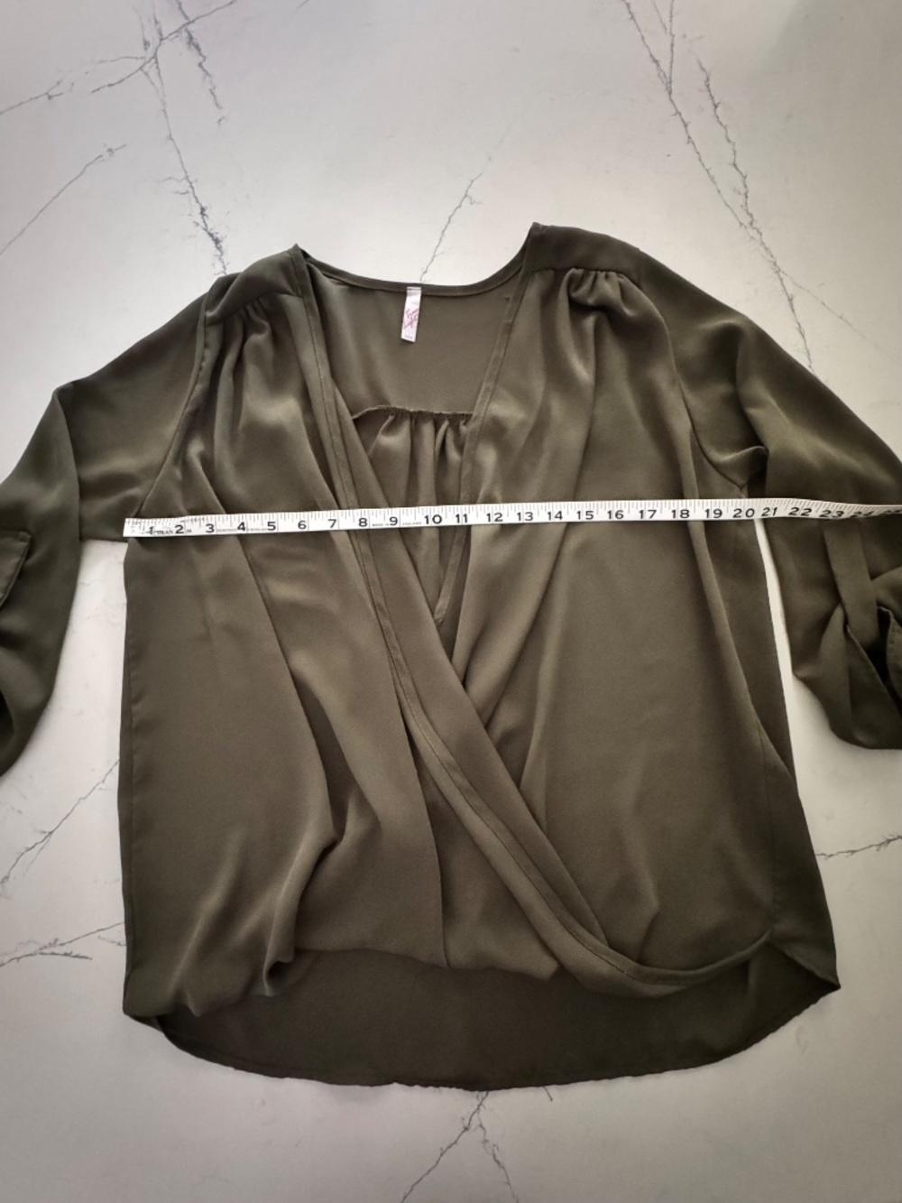 Draped plunging blouse, 3/4 sleeves, Size Large - Picture 5 of 7